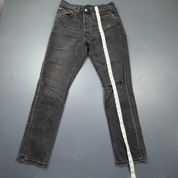 Levi's 501 Skinny Jeans Black Denim Women's Size Small 26 Distressed Premium - Picture 7 of 16
